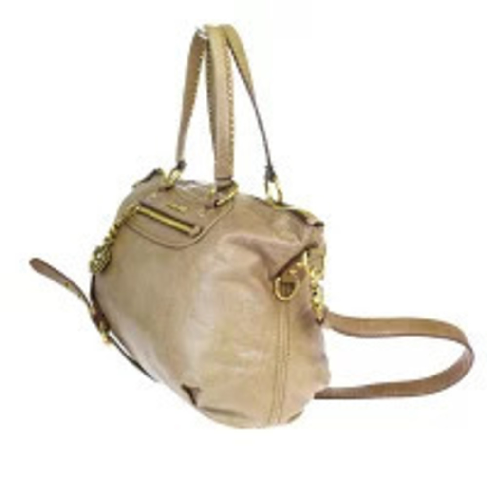 Miu Miu Beige Bag Studded Shoulder Handbag Leather Tan